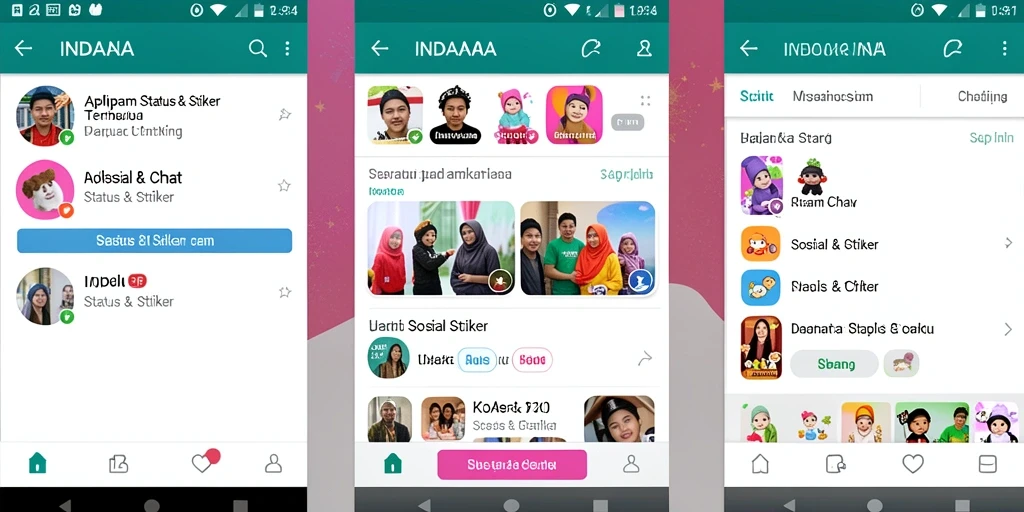 Tampilan antarmuka pengguna INDAAA dengan berbagai stiker menarik.